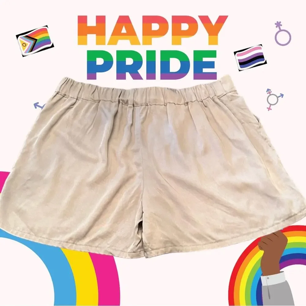 NWT Rainbow Gay Pride Gray Unisex Shorts with rainbow on sides Size M